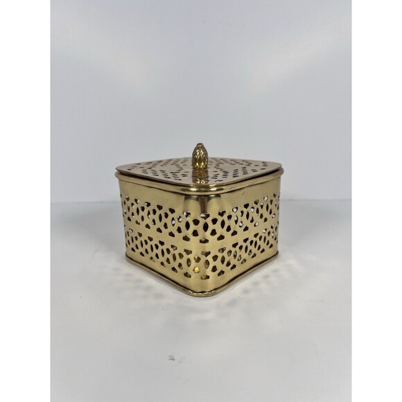 Brass Oriental Cricket Box Cage Pierced Cut‎ Out Metal Art 3.5”X 4” Trinket Box - Picture 2 of 8